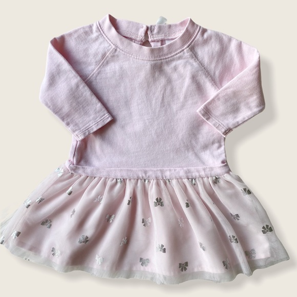 Carter’s 12M Pink Sweatshirt Tutu Dress w/ Silver Bow Print - Picture 1 of 7